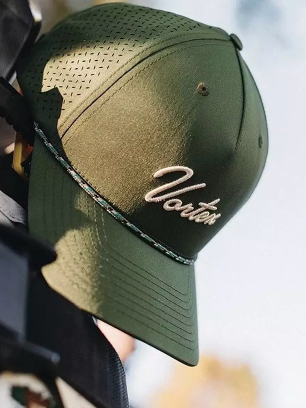 Men's Vortex Script Logo Rope Snapback Hat Olive Dark Loden